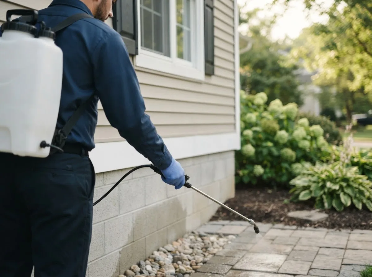 Pest control technician inspecting a home in Lake Como, PA
